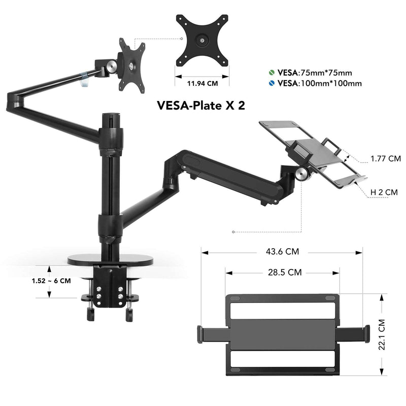 Alberenz® Laptop Monitorarm mit Gasfeder schwarz