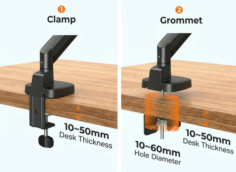 Bras de moniteur simple Alberenz à ressort à gaz - Jusqu'à 40 pouces - avec USB - Noir