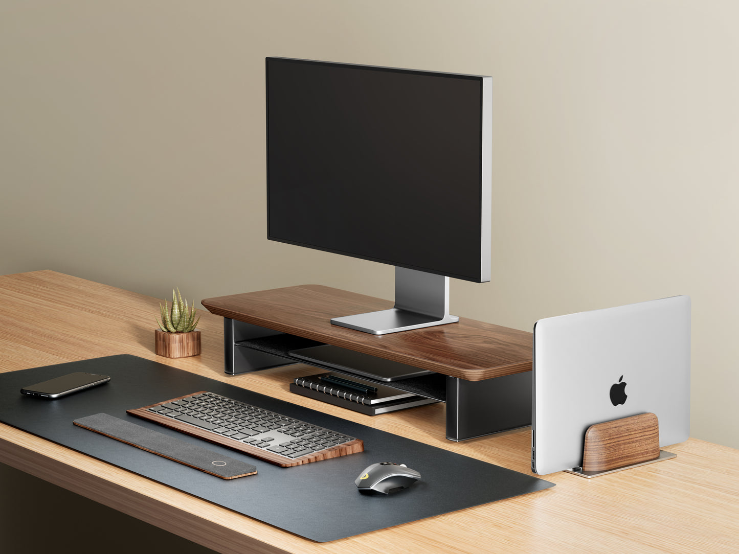 Alberenz® Rehausseur d'écran en bois de noyer - 1 moniteur