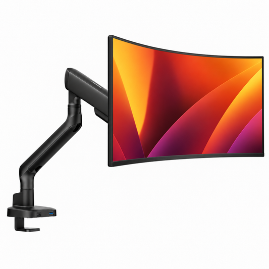 Bras de moniteur simple Alberenz à ressort à gaz - Jusqu'à 40 pouces - avec USB - Noir