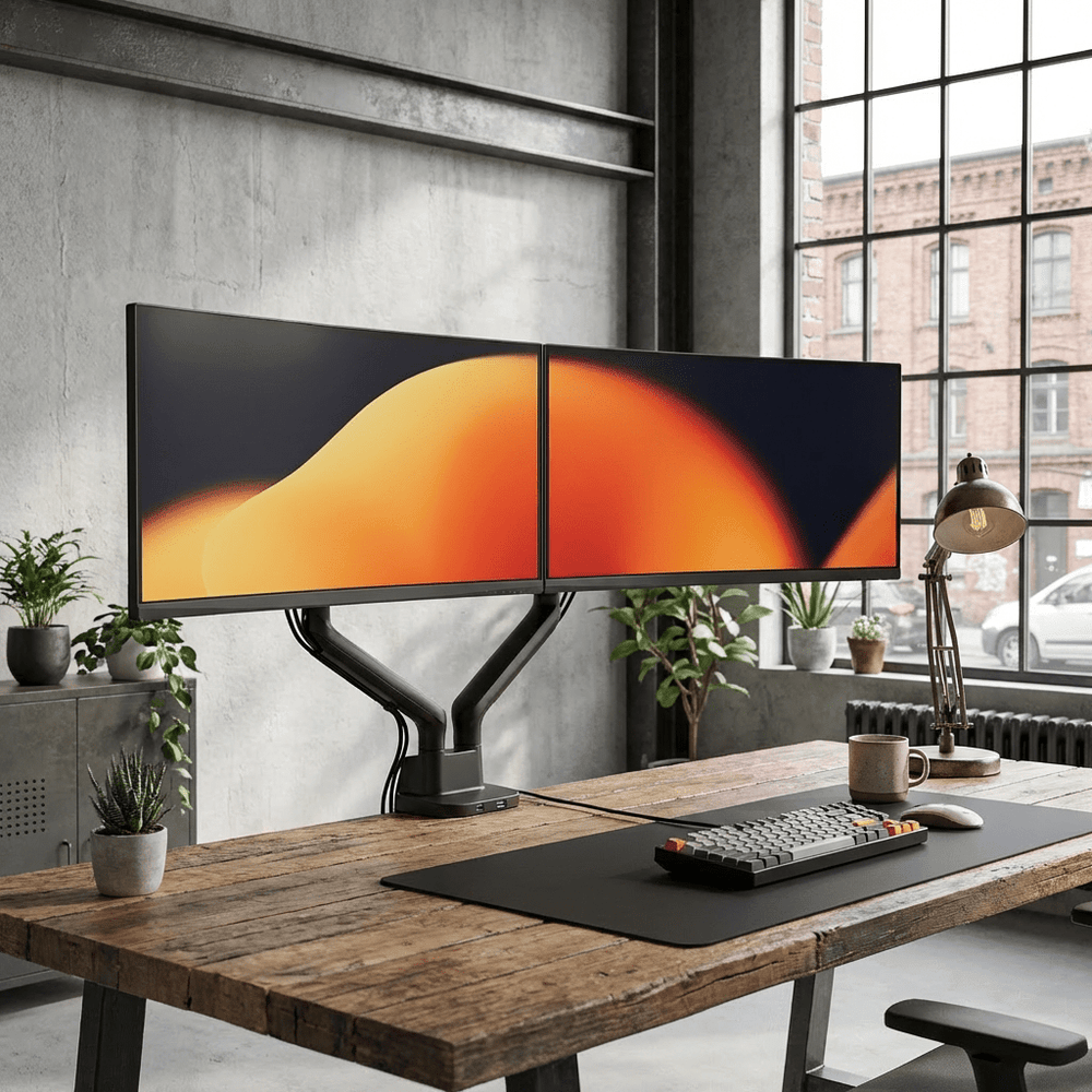 Support double moniteur Alberenz à ressort à gaz - Jusqu'à 35" - Avec USB - Noir