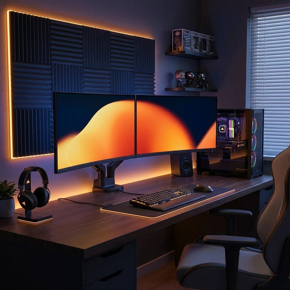 Support double moniteur Alberenz à ressort à gaz - Jusqu'à 35" - Avec USB - Noir