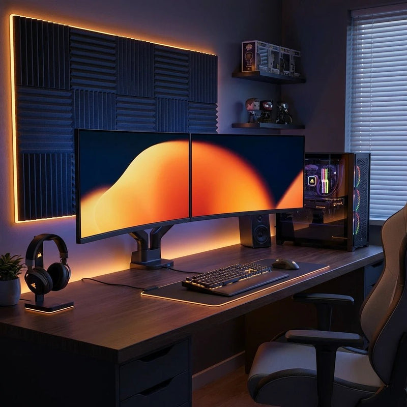 Support double moniteur Alberenz à ressort à gaz - Jusqu'à 35" - Avec USB - Noir