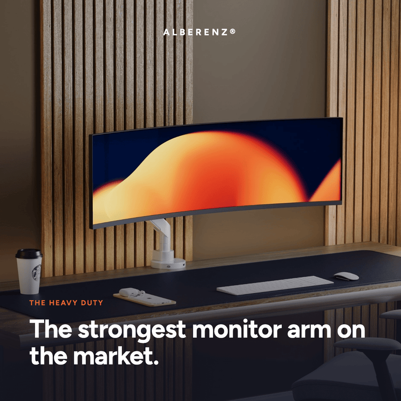 Alberenz® Kraftig gasfjäder monitorfäste vit (upp till 57 tum)