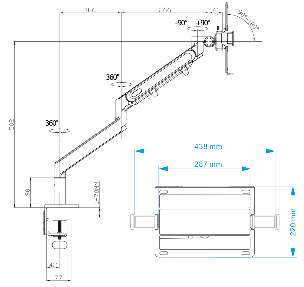 Alberenz® Bærbar Arm Gassfjeder Sølv