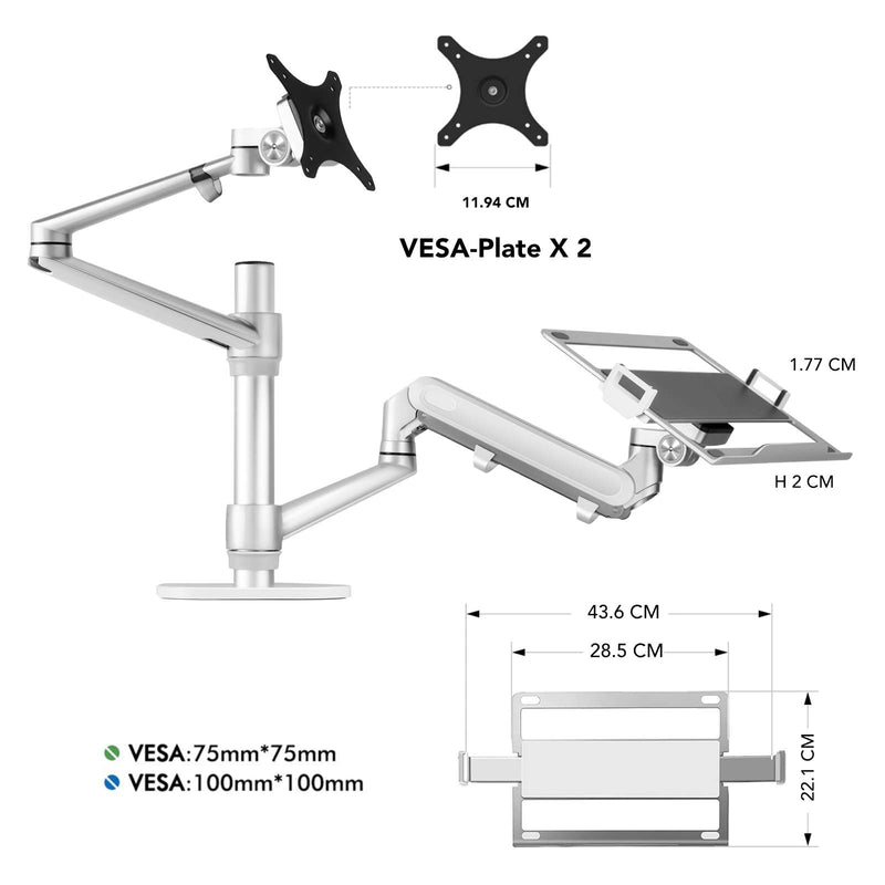 Alberenz® laptop monitorarm met gasveer zilver
