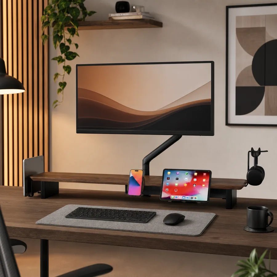 Bras de moniteur simple Alberenz à ressort à gaz - Jusqu'à 40 pouces - avec USB - Noir