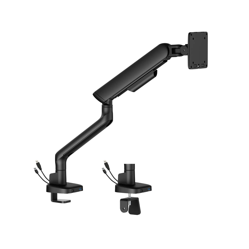 Bras de moniteur simple Alberenz à ressort à gaz - Jusqu'à 40 pouces - avec USB - Noir