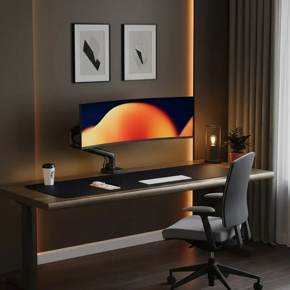 Bras de moniteur simple Alberenz à ressort à gaz - Jusqu'à 40 pouces - avec USB - Noir