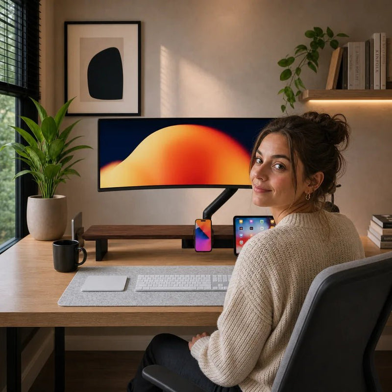 Bras de moniteur simple Alberenz à ressort à gaz - Jusqu'à 40 pouces - avec USB - Noir