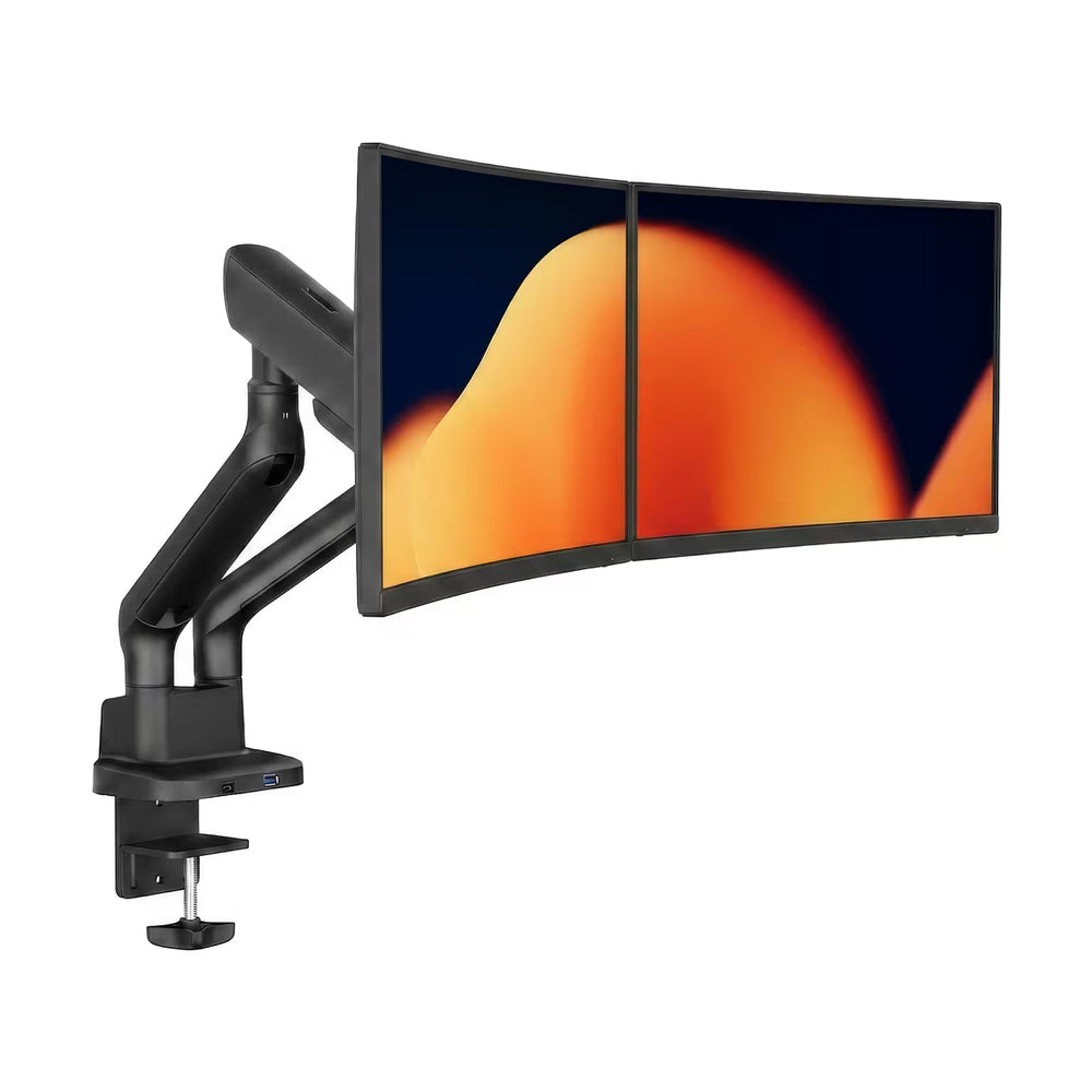 Support double moniteur Alberenz à ressort à gaz - Jusqu'à 35" - Avec USB - Noir