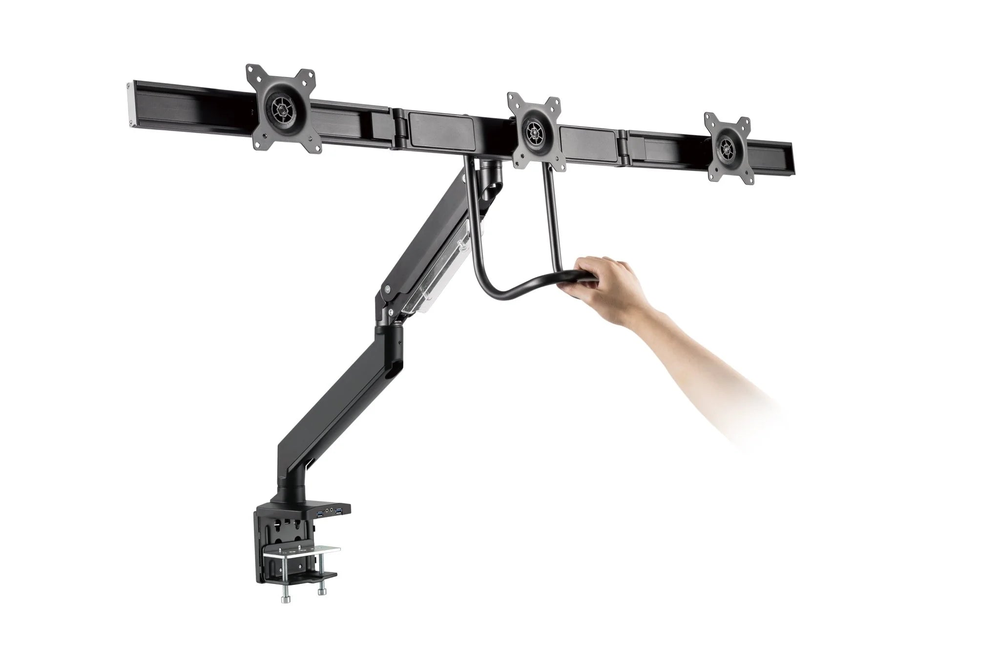 Alberenz triple monitor mount handle to move gas spring